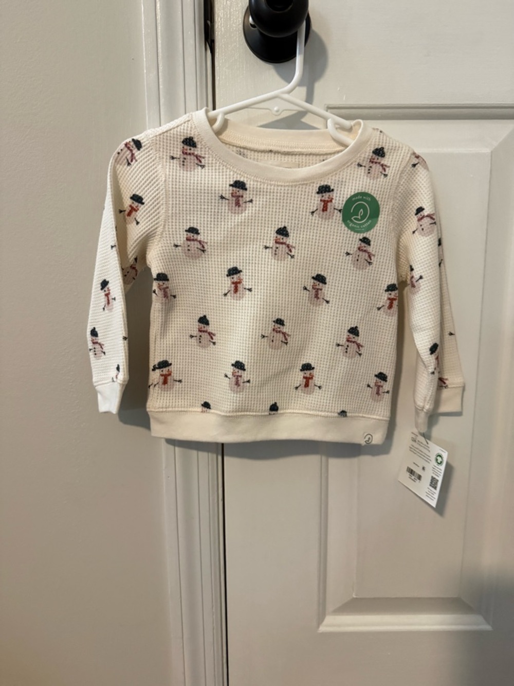 Kids Snowman Waffle Knit Top - Cream - (Brand Unspecified)